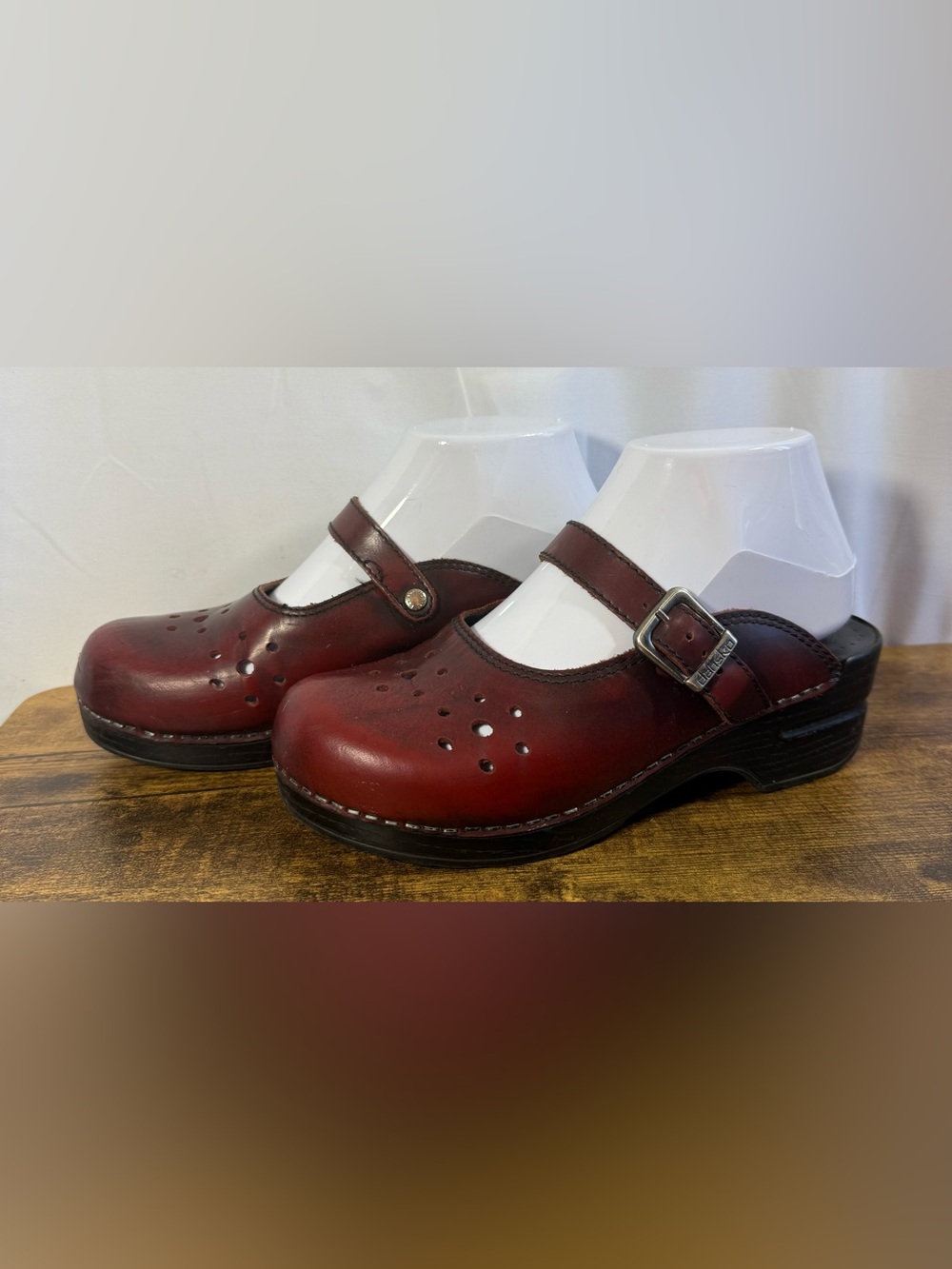 Dansko Mary Jane Leather Clogs with Buckle Strap Size 37 (6.5)